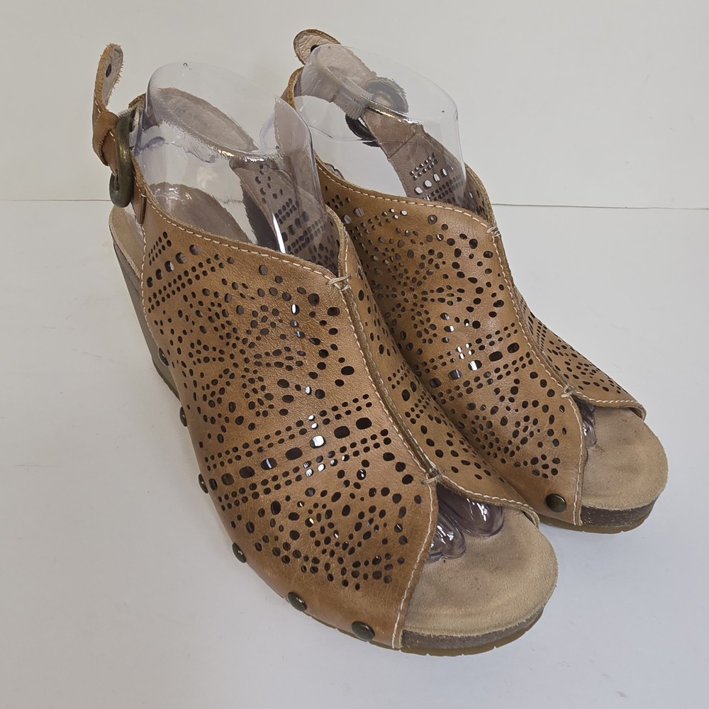 Pikolinos Benissa EU 40 US 9.5 Brown Leather Slingback Wedge Heel Sandals Shoes